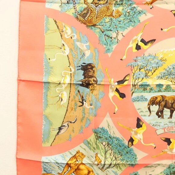 HERMES Carre 90 Scarf ""TANZANIE"" Silk Pink Auth - Picture 5 of 16